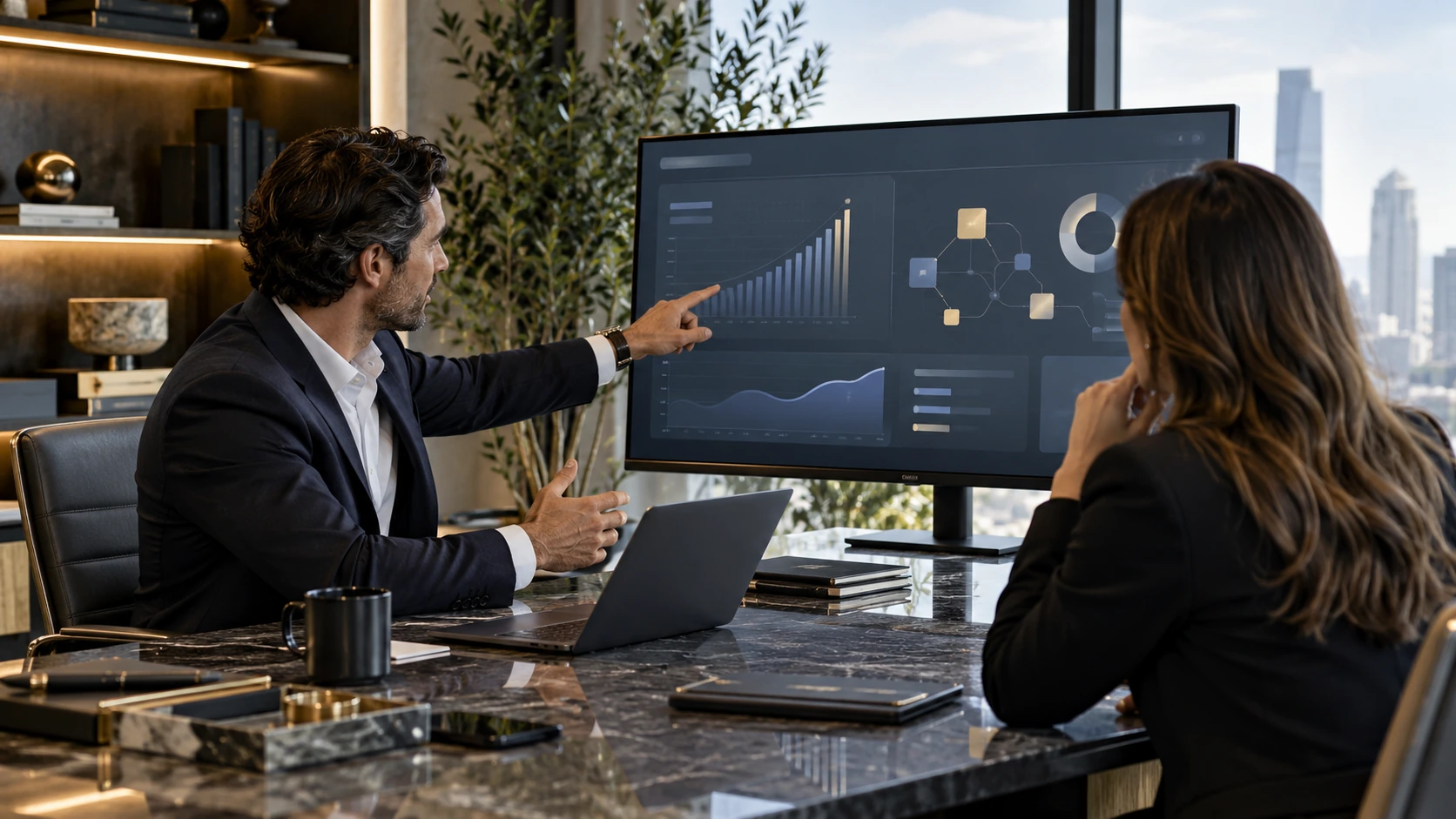 Consultants reviewing a digital business presentation