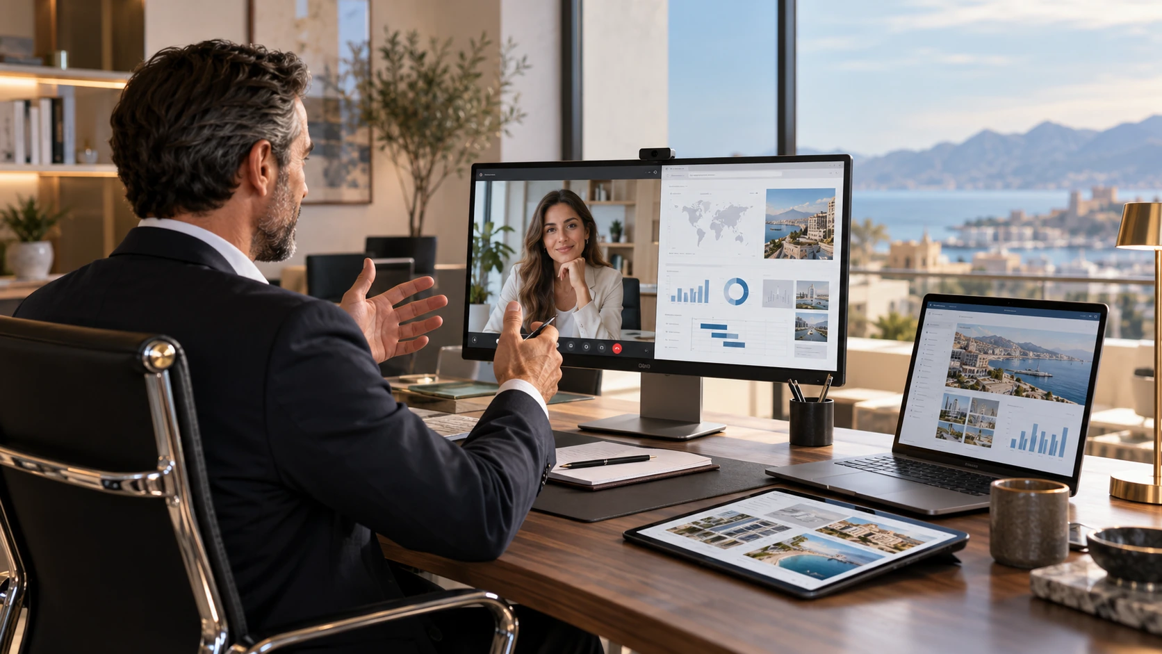 Project leader consulting with a colleague over video call