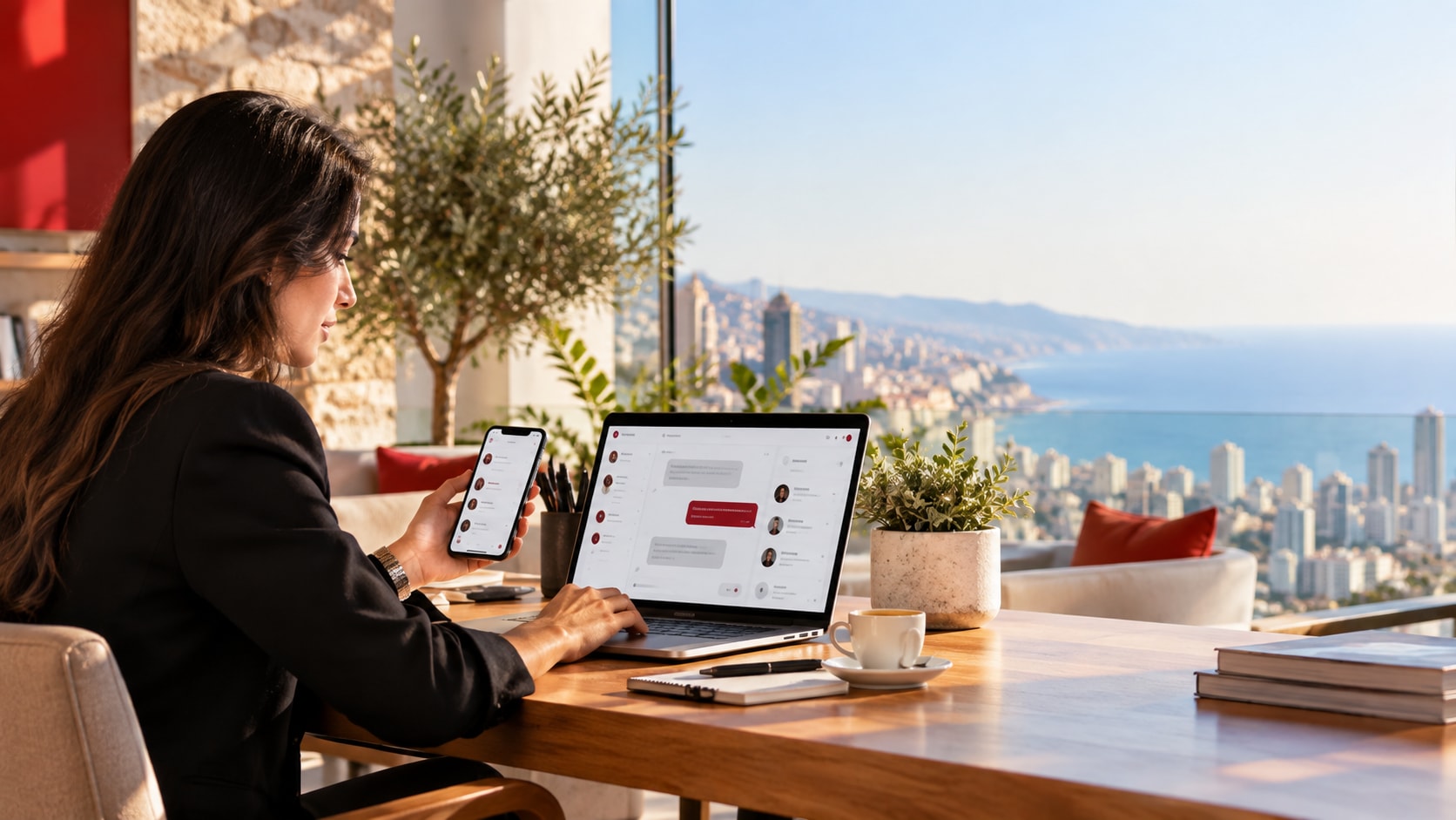 Business assistant concept in a sunlit workspace