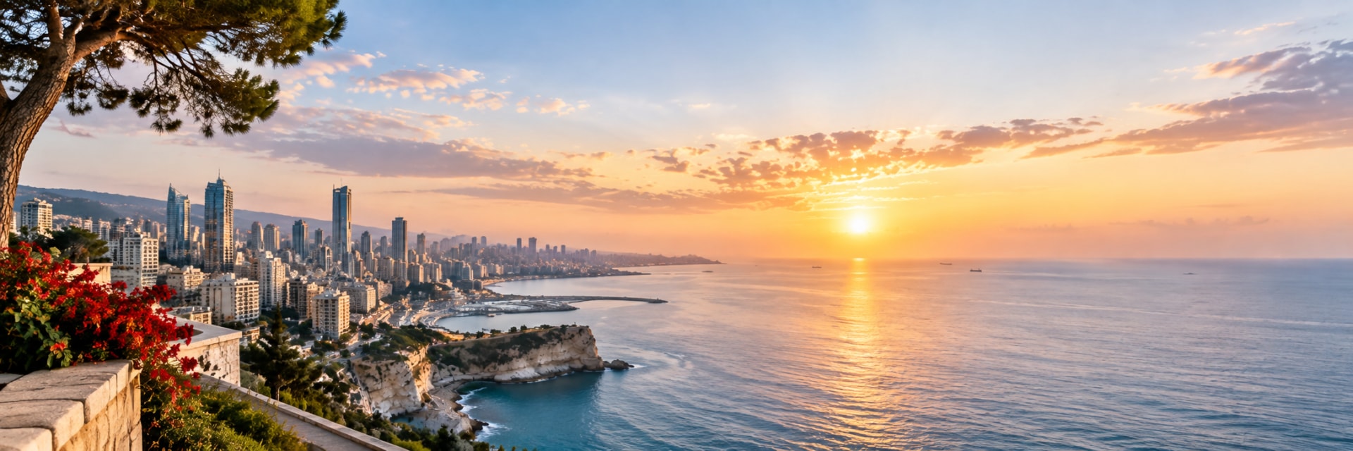 Lebanese coast and Mediterranean horizon at sunset