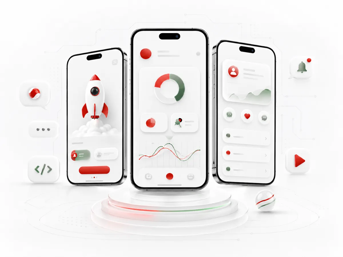 Custom mobile application interfaces displayed on premium smartphone devices.